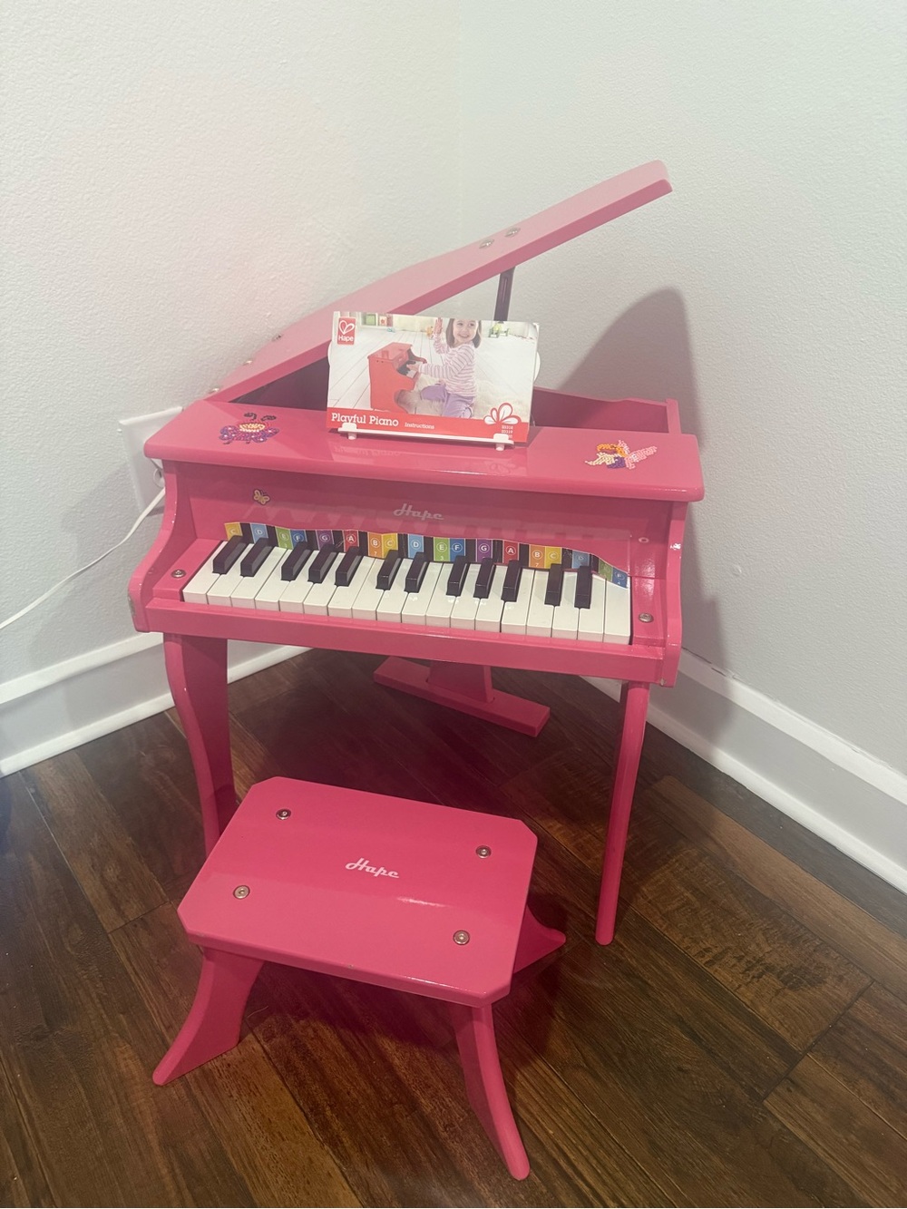 🎹 Hape Early Happy Melodies Grand Piano Pink Wooden Toddler Piano w/ Book 🎶